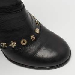 Chanel Black Leather Charm Ankle Boots Size 38