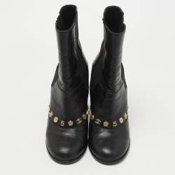 Chanel Black Leather Charm Ankle Boots Size 38