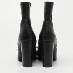 Chanel Black Leather Charm Ankle Boots Size 38