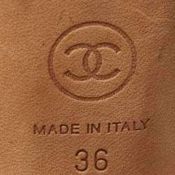 Pre Owned Chanel Gold/Beige Canvas and Leather CC Cap Toe Pumps Size 36 