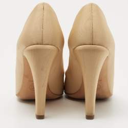 Pre Owned Chanel Gold/Beige Canvas and Leather CC Cap Toe Pumps Size 36 