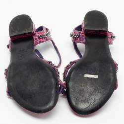 Chanel Pink/Purple Python Chain Detail Strappy Flat Sandals Size 37.5