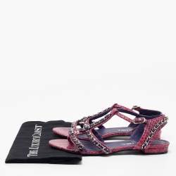 Chanel Pink/Purple Python Chain Detail Strappy Flat Sandals Size 37.5
