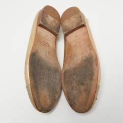 Pre Owned Chanel Gold Leather CC Ballet Flats Size 37