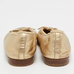 Pre Owned Chanel Gold Leather CC Ballet Flats Size 37