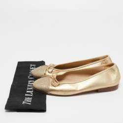 Pre Owned Chanel Gold Leather CC Ballet Flats Size 37
