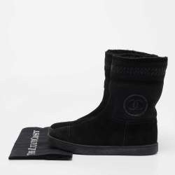 Chanel Black Suede Interlocking CC Logo Ankle Boots Size 38