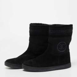 Chanel Black Suede Interlocking CC Logo Ankle Boots Size 38