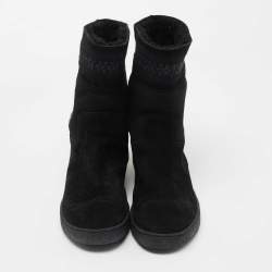 Chanel Black Suede Interlocking CC Logo Ankle Boots Size 38
