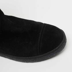 Chanel Black Suede Interlocking CC Logo Ankle Boots Size 38