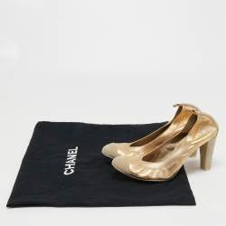 Pre Owned Chanel Gold/Beige Brocade Fabric and Suede Scrunch Pumps Size 39.5