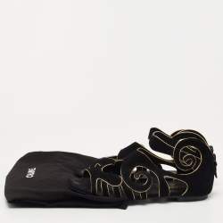 Pre Owned Chanel Black/Gold Suede Caged Flat Sandals Size 38