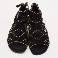 Pre Owned Chanel Black/Gold Suede Caged Flat Sandals Size 38