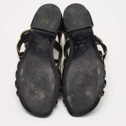 Pre Owned Chanel Black/Gold Suede Caged Flat Sandals Size 38