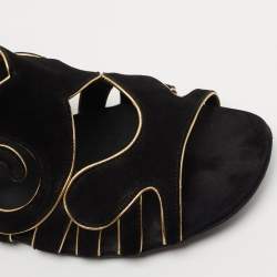 Pre Owned Chanel Black/Gold Suede Caged Flat Sandals Size 38