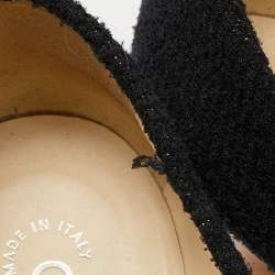 Pre Owned Chanel Black Tweed Crystal CC Embellished Pumps Size 39