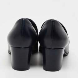 Pre Owned Chanel Navy Blue Leather Buckle Loafer Pumps Size 40