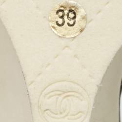 Chanel Black Leather Camelia Wedge Slide Sandals Size 39