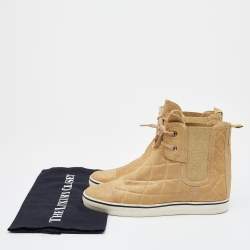Pre Owned Chanel Metallic Gold Leather CC High Top Sneakers Size 38