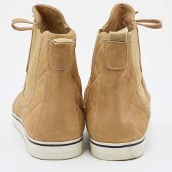 Pre Owned Chanel Metallic Gold Leather CC High Top Sneakers Size 38