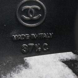 Chanel Black Leather Camellia Flat Slides Size 37.5