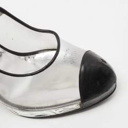 Pre Owned Chanel Black/Beige Patent Leather and PVC CC Platform Pumps Size 39