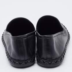 Pre Owned Chanel Black Leather CC Cap Toe Smoking Slippers Size 35