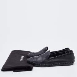 Pre Owned Chanel Black Leather CC Cap Toe Smoking Slippers Size 35