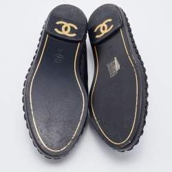 Pre Owned Chanel Black Leather CC Cap Toe Smoking Slippers Size 35