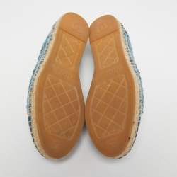 Pre Owned Chanel Blue Tweed And Leather CC Cap Toe Espadrille Flats Size 36 