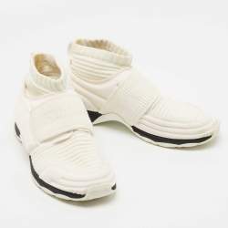 Pre Owned Chanel White Fabric Sock Sneakers Size 37