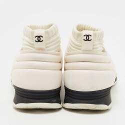 Pre Owned Chanel White Fabric Sock Sneakers Size 37