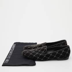 Pre Owned Chanel Grey Velvet Quilted CC Logo Smoking Slippers Size 39.5