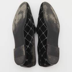 Pre Owned Chanel Grey Velvet Quilted CC Logo Smoking Slippers Size 39.5