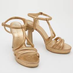 Chanel Metallic Gold Leather Parthenon Grecian Column Platform Sandals Size 38.5