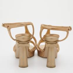 Chanel Metallic Gold Leather Parthenon Grecian Column Platform Sandals Size 38.5