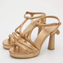 Chanel Metallic Gold Leather Parthenon Grecian Column Platform Sandals Size 38.5