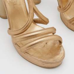 Chanel Metallic Gold Leather Parthenon Grecian Column Platform Sandals Size 38.5