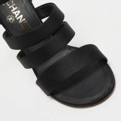 Pre Owned Chanel Black Satin Snake Pearl Heel Ankle Strap Sandals Size 38