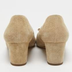 Pre Owned Chanel Beige Suede Camelia Pumps Size 38