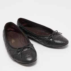 Chanel Black Quilted Leather CC Bow Ballet Flats Size 40