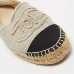 Chanel Beige/Black Canvas CC Espadrilles Flats Size 39