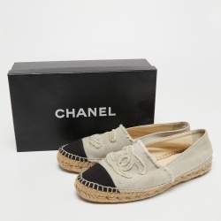 Chanel Beige/Black Canvas CC Espadrilles Flats Size 39