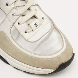 Chanel Tricolor Leather and Suede CC Low Top Sneakers Size 38.5