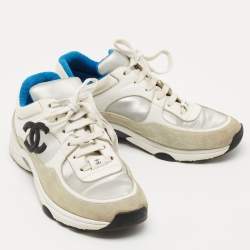 Chanel Tricolor Leather and Suede CC Low Top Sneakers Size 38.5