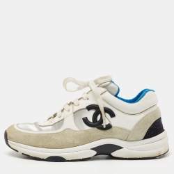 Chanel Tricolor Leather and Suede CC Low Top Sneakers Size 38.5