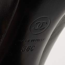 Chanel Black Leather Cap Toe CC Block Heel Pumps Size 36