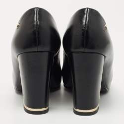 Chanel Black Leather Cap Toe CC Block Heel Pumps Size 36