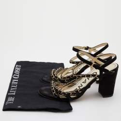 Pre Owned Chanel Black Suede Chain Detail Ankle Strap Sandals Size 36.5