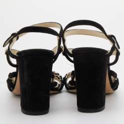 Pre Owned Chanel Black Suede Chain Detail Ankle Strap Sandals Size 36.5